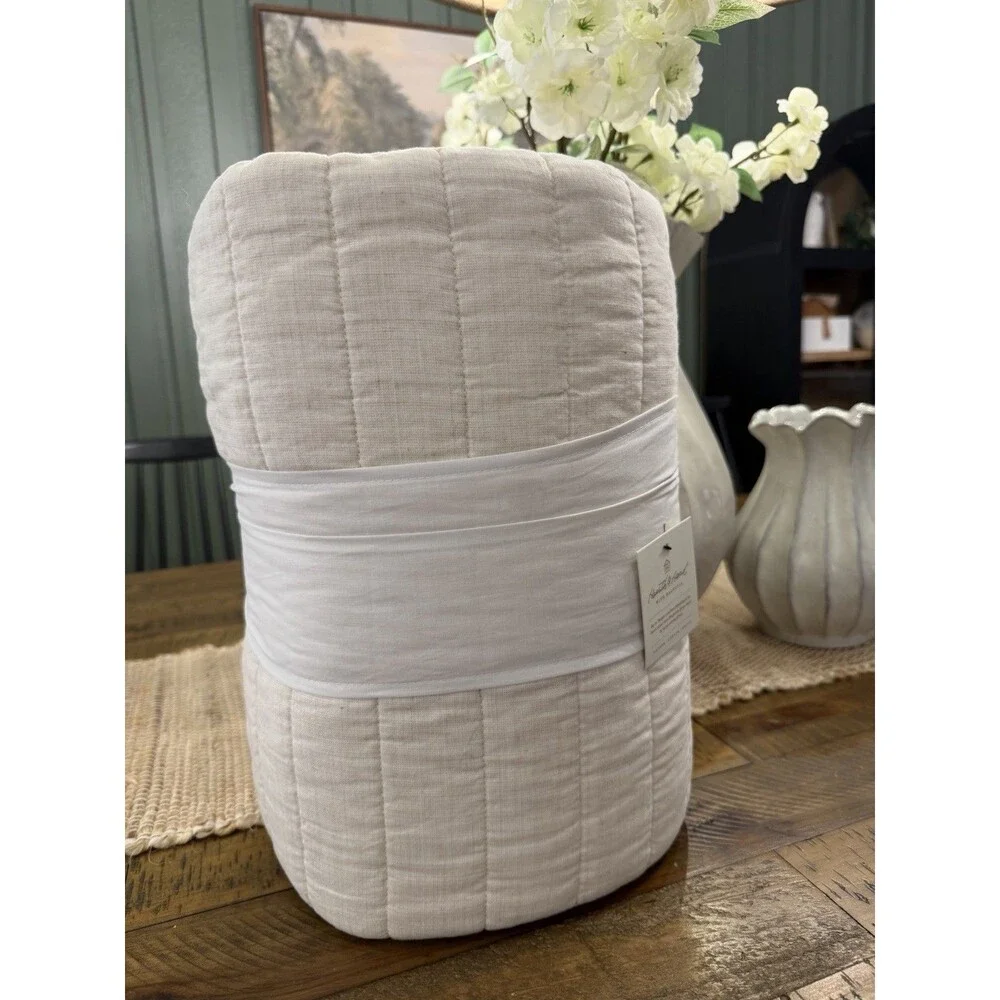 Full/Queen Textured Grid Quilt Beige - Hearth & Hand with Magnolia NEW